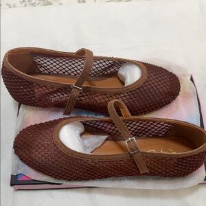 Elegant Brown Mesh Mary Jane Flats